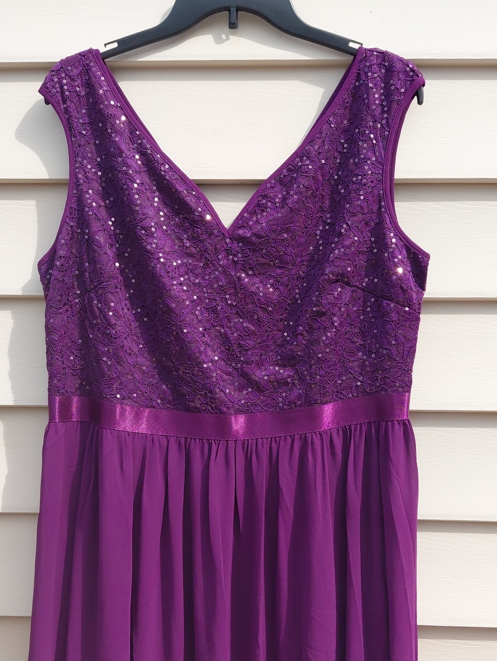 MIUSOL Women's  Purple V-Neck Sequin Floral Lace Evening Maxi  Dress Size XXL